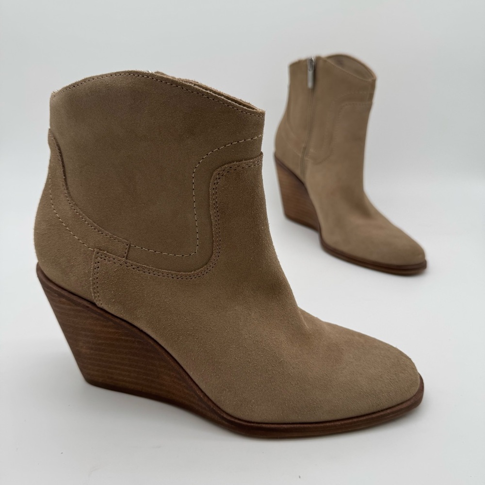 Lucky Brand Wadier Tan Suede Leather Wedge Boot Size 7.5 M